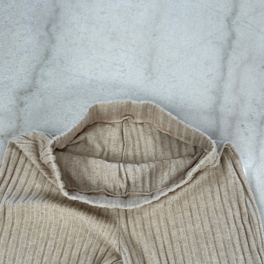 Beige Ribbed Wide-Leg Pants - Picture 4 of 5